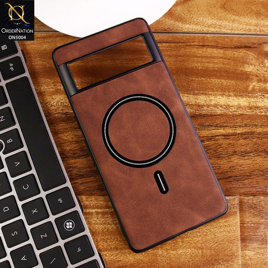 Google Pixel 8 Pro Cover - Dark Brown - New Luxury Matte Leather Magnetic MagSafe Wireless Charging Soft Case