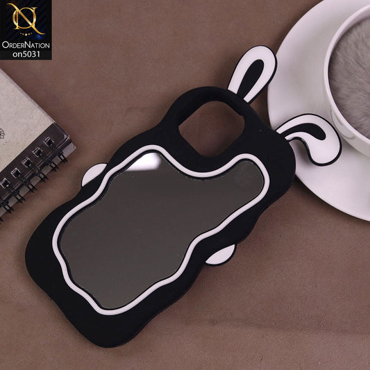 iPhone 13 Pro Cover - Black - 360-Degree Protection Cute Cartoon Bunny Mirror Soft Silicone Case