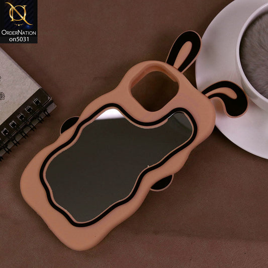 iPhone 13 Pro Cover - Peach - 360-Degree Protection Cute Cartoon Bunny Mirror Soft Silicone Case