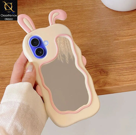 iPhone 16 Cover - Pink - 360-Degree Protection Cute Cartoon Bunny Mirror Soft Silicone Case