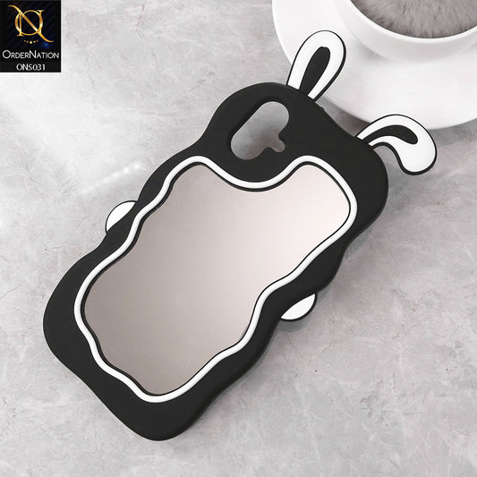 Samsung Galaxy A06 Cover - Black - 360-Degree Protection Cute Cartoon Bunny Mirror Soft Silicone Case