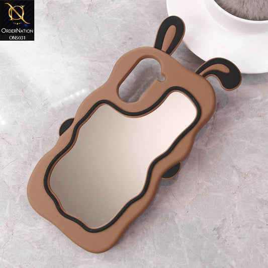 Vivo Y18 Cover - Brown - 360-Degree Protection Cute Cartoon Bunny Mirror Soft Silicone Case
