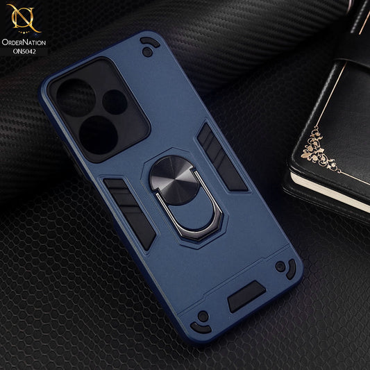 Infinix Hot 30 Cover - Midnight Blue - New Dual PC + TPU Hybrid Style Protective Soft Border Case With Kickstand Holder