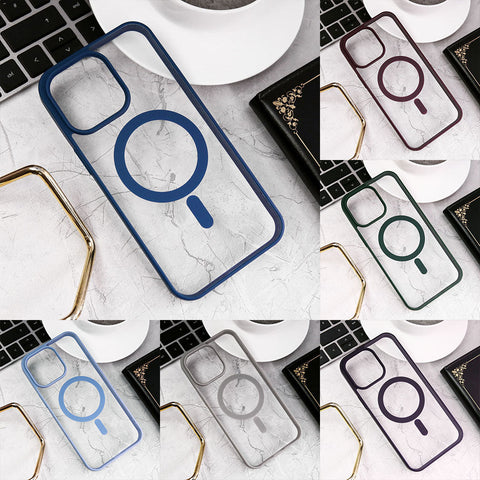 iPhone 15 Pro Cover - Titanium - New Clear Transparent Back Magnetic Magsafe Candy Color Soft Borders Case