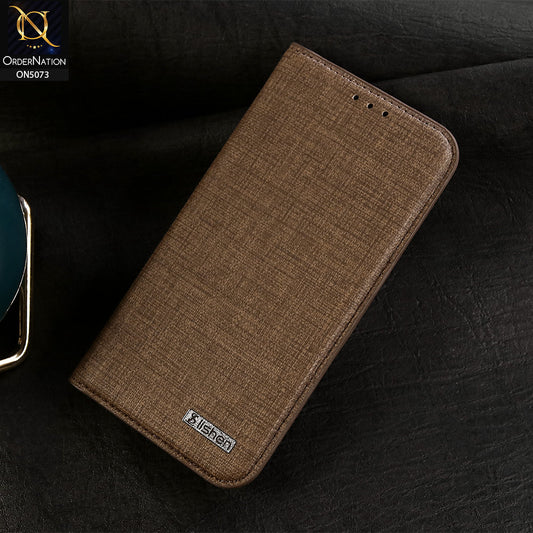iPhone 12 Pro Cover - Brown - Lishen Classic Series - Premium Leather Magnatic Flip Book Case