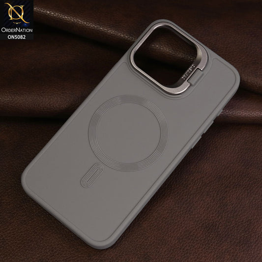 iPhone 15 Pro Max Cover - Gray - New Design Camera Hidden Baacket Holder Soft Silicon Case with Magsafe