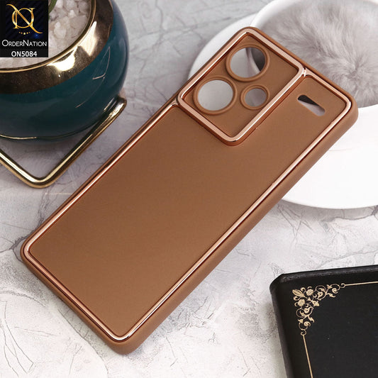 Xiaomi Redmi Note 13 Pro Plus Cover - Brown - Electroplating Borders Candy Colour Soft Silicon Case With Camera Protection