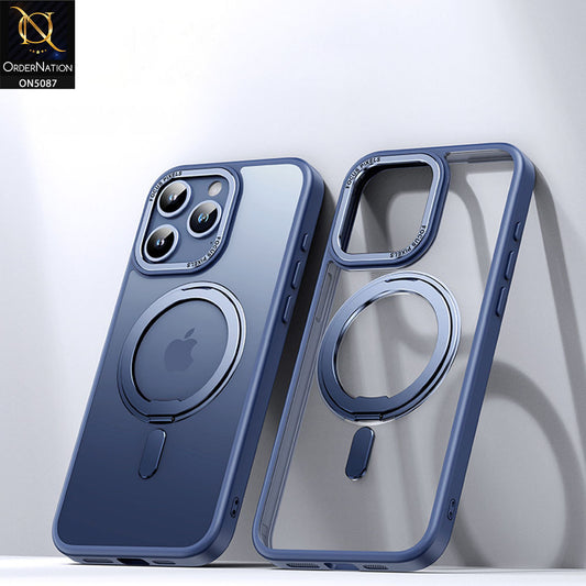 iPhone 11 Pro Max Cover - Blue - New Translucent 360 Degree Rotation Magnatic Bracket Stand Soft Borders Shell Case
