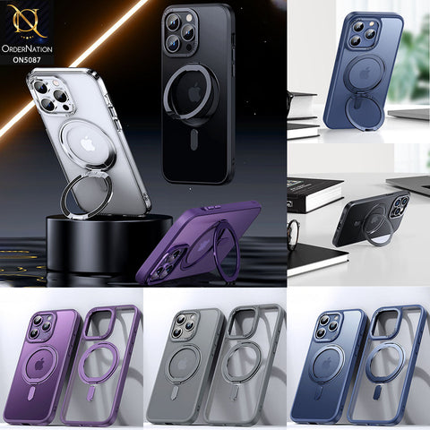 iPhone 15 Pro Cover - Purple - New Translucent 360 Degree Rotation Magnatic Bracket Stand Soft Borders Shell Case