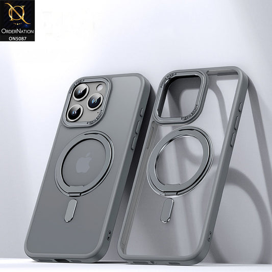 iPhone 14 Pro Max Cover - Gray - New Translucent 360 Degree Rotation Magnatic Bracket Stand Soft Borders Shell Case
