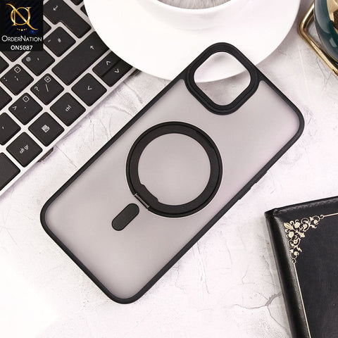 iPhone 14 Plus Cover - Black - New Translucent 360 Degree Rotation Magnatic Bracket Stand Soft Borders Shell Case