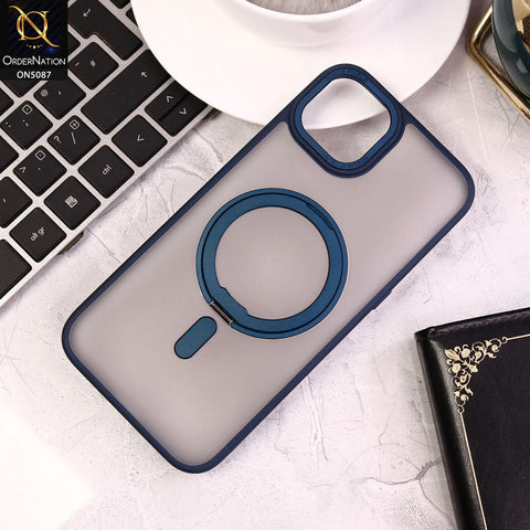 iPhone 14 Plus Cover - Blue - New Translucent 360 Degree Rotation Magnatic Bracket Stand Soft Borders Shell Case
