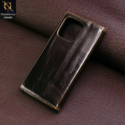 iPhone 14 Pro Cover - Brown - CaseMe Classic Leather Flip Book Card Slot Case