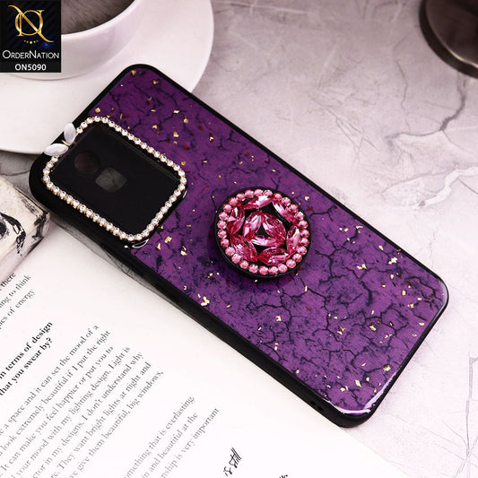 Vivo Y02 Cover - Design7 - Bling Series - Glitter Foil Soft Border Case With Holder(Glitter Does Not Move)