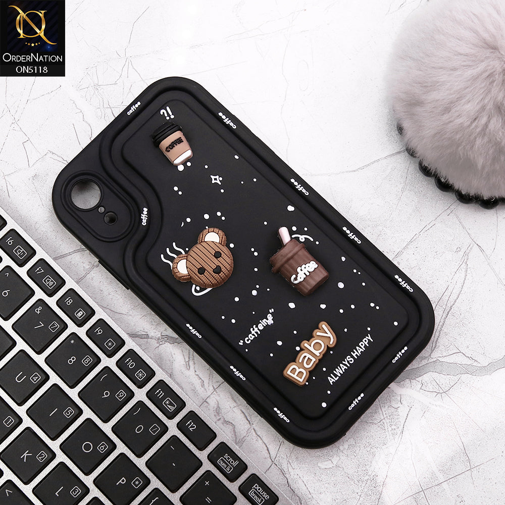 iPhone XR Cover Black Cute 3D Cartoon Coffee Soft Silicon Case