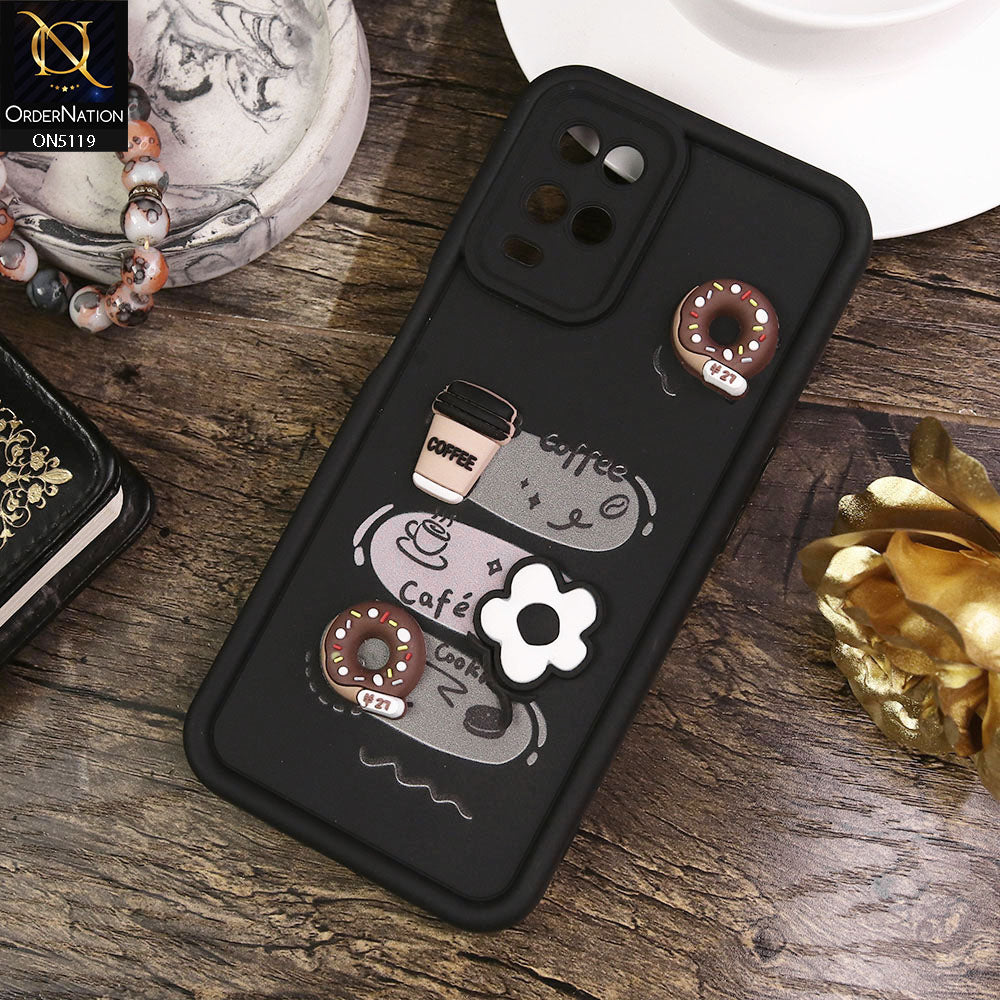 Oppo A54 4G Cover Black Design Cute 3D Donut Coffee Soft