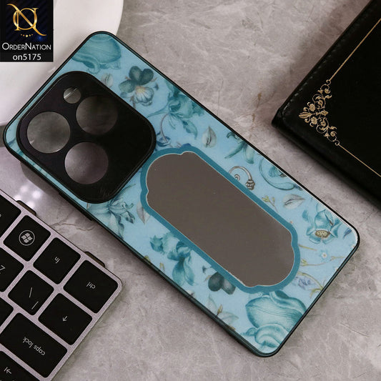 Infinix Hot 40 Pro Cover - Blue - Trendy Printed Spring Floral Design Mirror Soft Border Case With Camera Protection