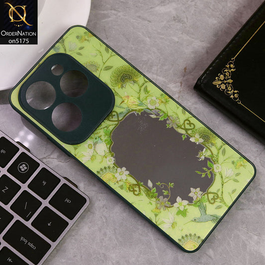 Infinix Hot 40 Pro Cover - Dark Green - Trendy Printed Spring Floral Design Mirror Soft Border Case With Camera Protection