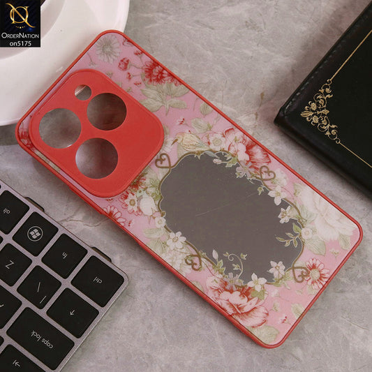 Infinix Hot 40 Pro Cover - Dark Pink - Trendy Printed Spring Floral Design Mirror Soft Border Case With Camera Protection