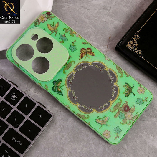 Infinix Hot 40 Pro Cover - Green - Trendy Printed Spring Floral Design Mirror Soft Border Case With Camera Protection