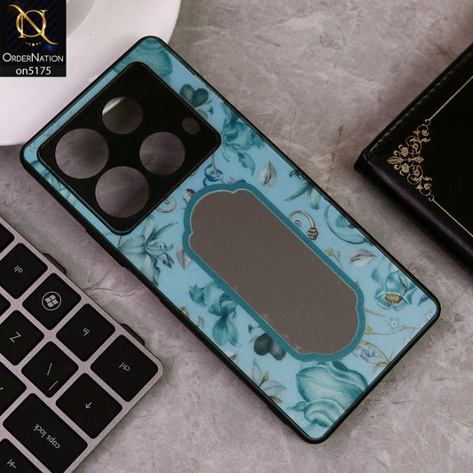 Infinix Note 40 Cover - Blue - Trendy Printed Spring Floral Design Mirror Soft Border Case With Camera Protection