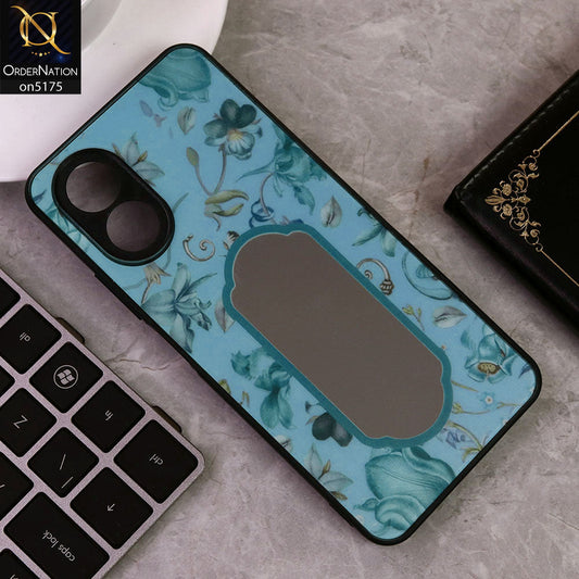 Oppo A38 Cover - Blue - Trendy Printed Spring Floral Design Mirror Soft Border Case With Camera Protection