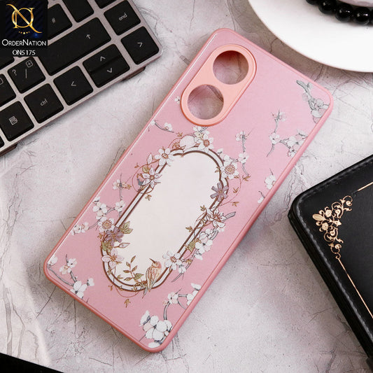 Oppo A58 4G Cover - Pink - Trendy Printed Spring Floral Design Mirror Soft Border Case With Camera Protection