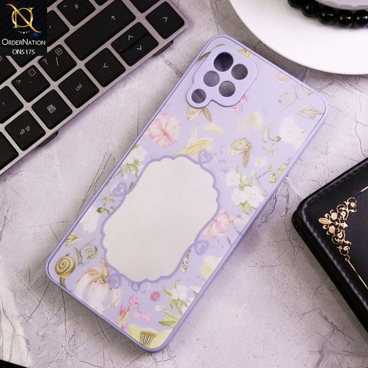 Samsung Galaxy A12 Nacho Cover - Purple - Trendy Printed Spring Floral Design Mirror Soft Border Case With Camera Protection