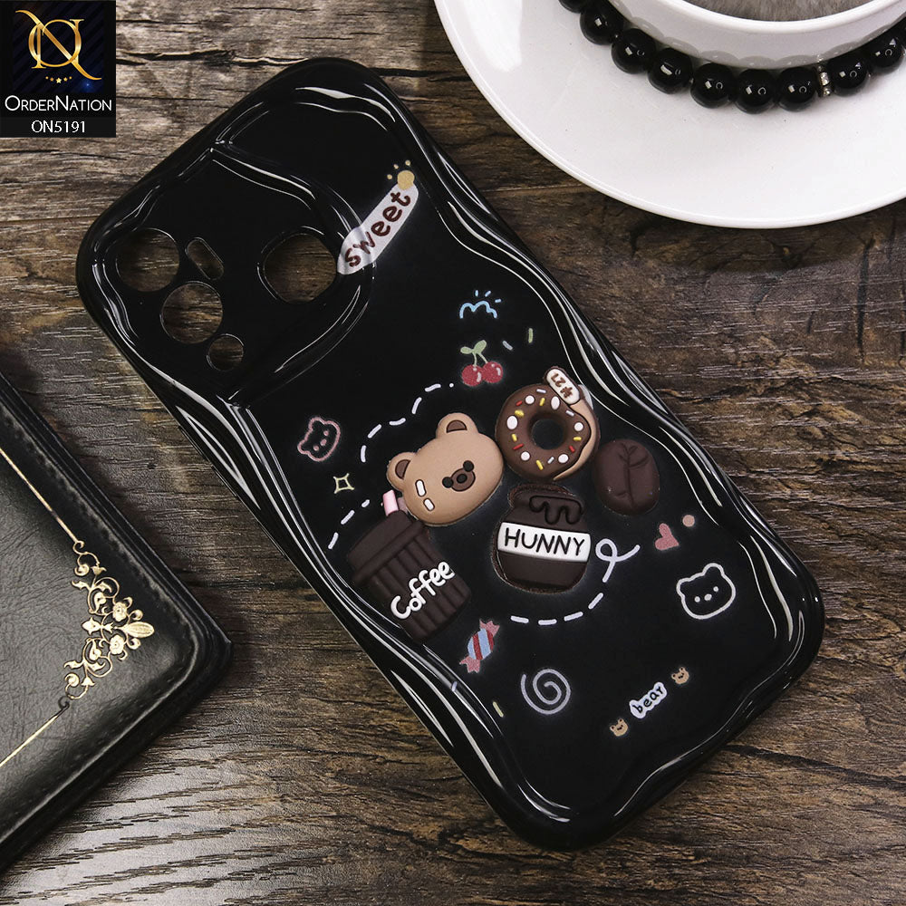 Infinix Hot 12 Play Cover Black Cute 3D Cartoon Coffee Honey