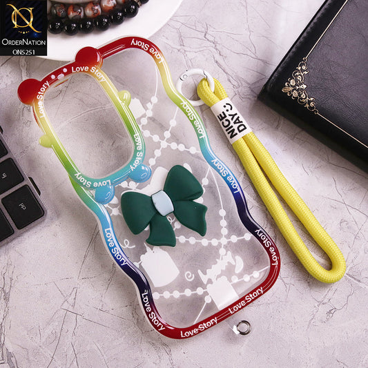 Oppo Reno 12 Cover - Dark Green - New Love Story Cute 3D Bow Knot Soft Silicone Protective Case