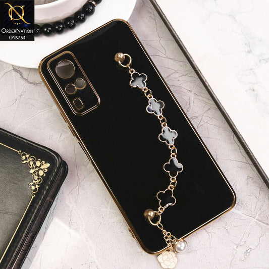 Vivo Y53s 4G Cover - Black - New Gloss Shiny Soft Protective Case With Chain Holder