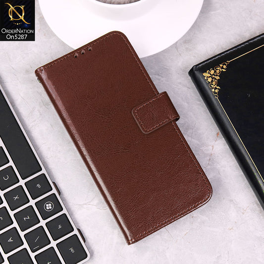 Oppo F15 Cover - Brown - Premium PU Leather Magnetic Flip Book Card Slots Wallet Soft Case