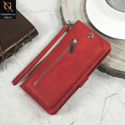 iPhone XS Max  Cover - Red - Trendy Premium Leather Flip Book Wallet Card Holder Case With Mirror