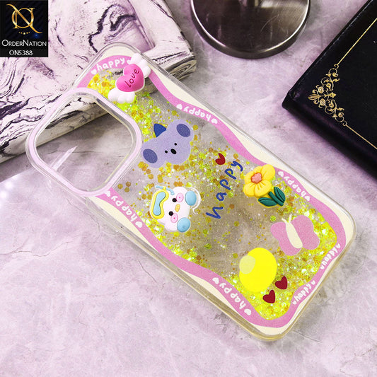 iPhone 14 Pro Max Cover - Design6 - Cute 3D Cartoon (Moving Glitters) Transparent Soft Case