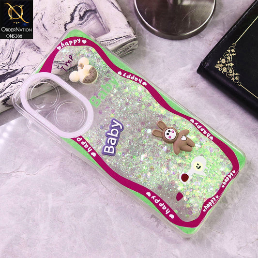 Oppo A58 4G Cover - Design3 - Cute 3D Cartoon (Moving Glitters) Transparent Soft Case