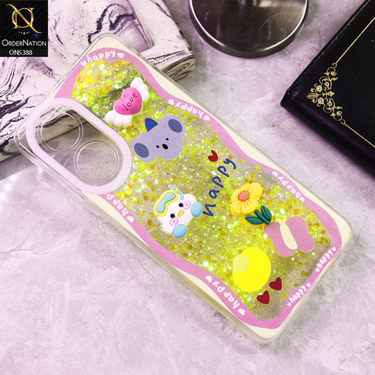 Oppo A58 4G Cover - Design6 - Cute 3D Cartoon (Moving Glitters) Transparent Soft Case