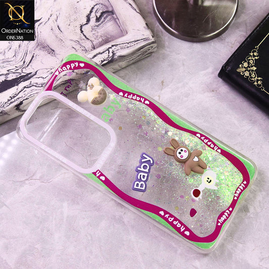 Oppo Reno 12 Cover - Design3 - Cute 3D Cartoon (Moving Glitters) Transparent Soft Case