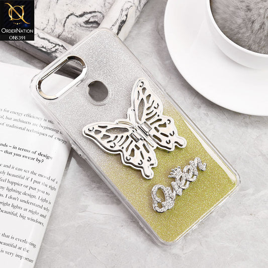 Oppo A12 Cover - Golden - Trendy Queen Dual Tone Gradient Glitter Shiny Soft Case With Butterfly Kickstand Holder (Gliter Does Not Move)