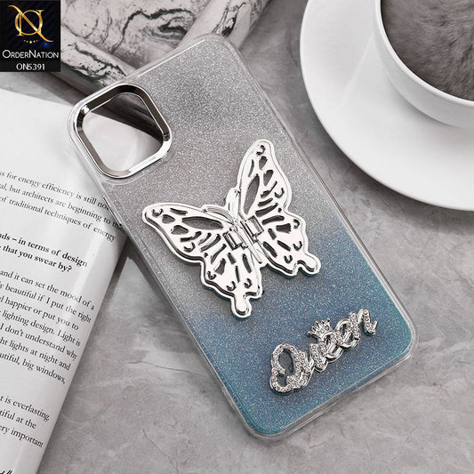 iPhone 11 Cover - Blue - Trendy Queen Dual Tone Gradient Gliter Shiny Soft Case With Butterfly Kickstand Holder (Gliter Does Not Move)