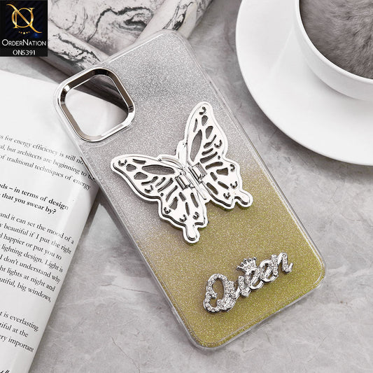 iPhone 11 Cover - Golden - Trendy Queen Dual Tone Gradient Gliter Shiny Soft Case With Butterfly Kickstand Holder (Gliter Does Not Move)