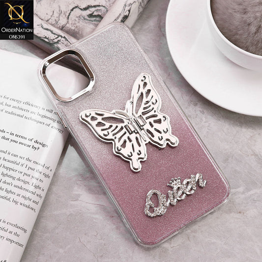 iPhone 11 Cover - Pink - Trendy Queen Dual Tone Gradient Gliter Shiny Soft Case With Butterfly Kickstand Holder (Gliter Does Not Move)