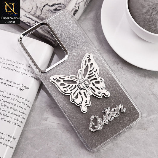 Realme C61 Cover - Black - Trendy Queen Dual Tone Gradient Glitter  Shiny Soft Case With Butterfly Kickstand Holder (Gliter Does Not Move)
