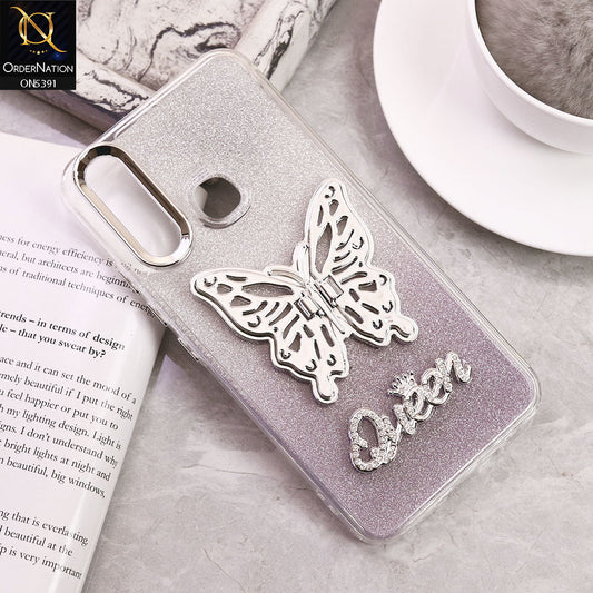 Vivo Y15 Cover - Purple - Trendy Queen Dual Tone Gradient Gliter Shiny Soft Case With Butterfly Kickstand Holder (Gliter Does Not Move)