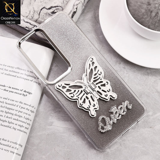 Vivo Y29 5G Cover - Black - Trendy Queen Dual Tone Gradient GlGlitter iter Shiny Soft Case With Butterfly Kickstand Holder (Gliter Does Not Move)