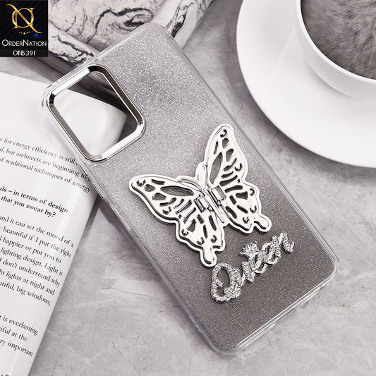 Vivo Y21a Cover - Black - Trendy Queen Dual Tone Gradient Glitter Shiny Soft Case With Butterfly Kickstand Holder (Gliter Does Not Move)