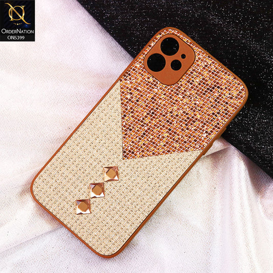 iPhone 11 Cover - Brown - Luxury 3D Woven Pattern Shiny Soft Case With Camera Protection