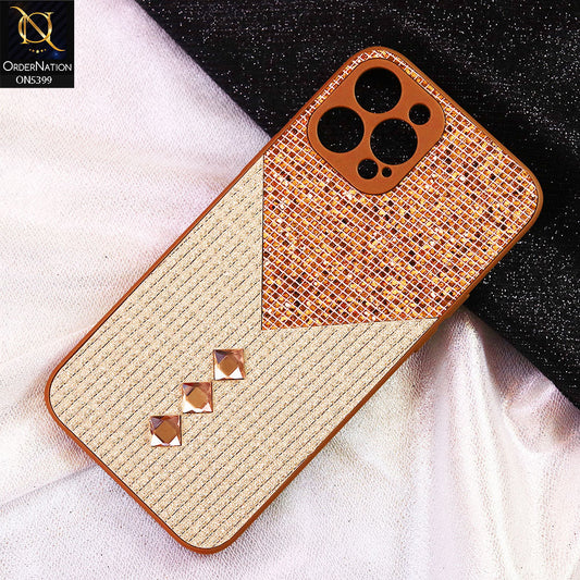 iPhone 12 Pro Max Cover - Brown - Luxury 3D Woven Pattern Shiny Soft Case With Camera Protection