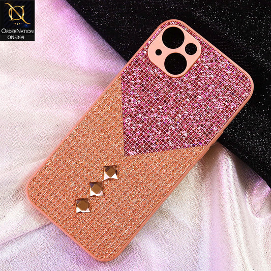iPhone 14 Plus Cover - Pink - Luxury 3D Woven Pattern Shiny Soft Case With Camera Protection