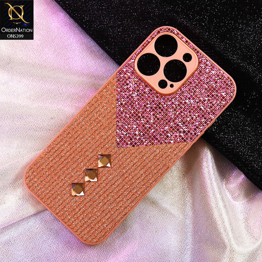 iPhone 14 Pro Max Cover - Pink - Luxury 3D Woven Pattern Shiny Soft Case With Camera Protection