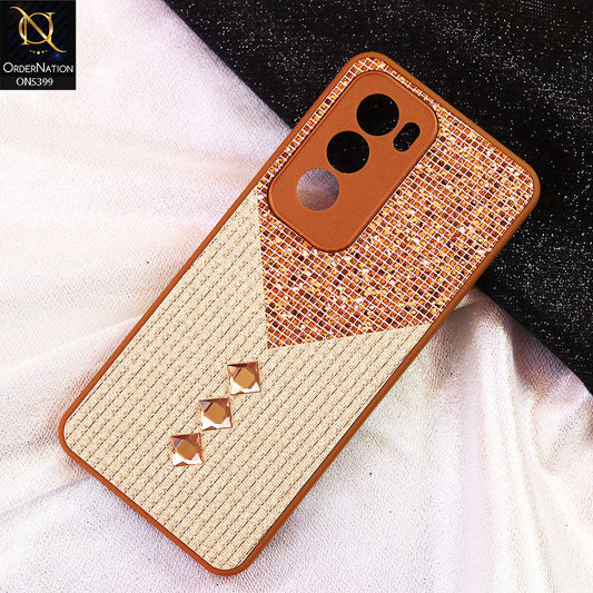 Oppo Reno 12 Cover - Brown - Luxury 3D Woven Pattern Shiny Soft Case With Camera Protection